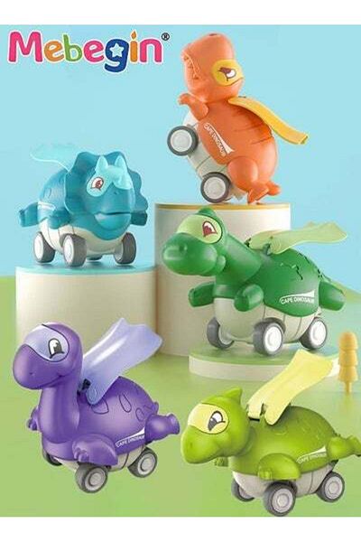MEBEGIN 5 PCS Dinosaur Vehicle Playsets with Rotated Head, Press on Go Dinosaur Monster Car Toys