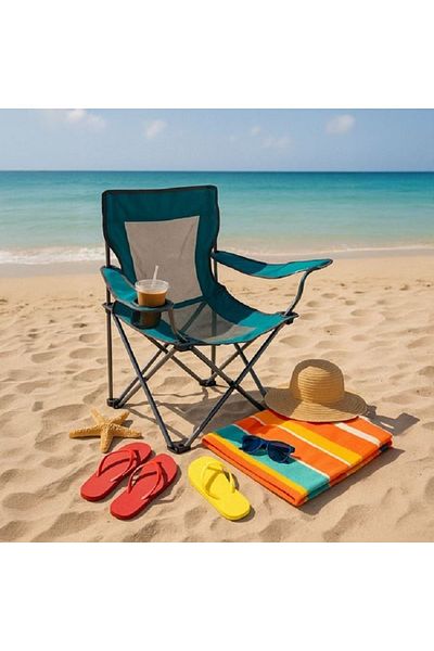OEM Scaun pliabil pentru camping, dimensiune 52x56x75 cm, Turcoaz/Negru