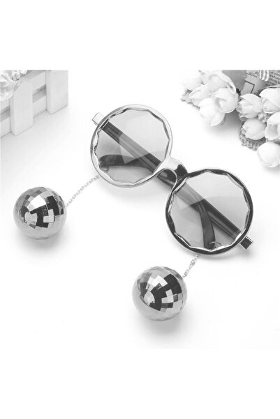 Patladı Gitti Gümüş Renkli Disko Toplu Küpeli Parti Gözlüğü