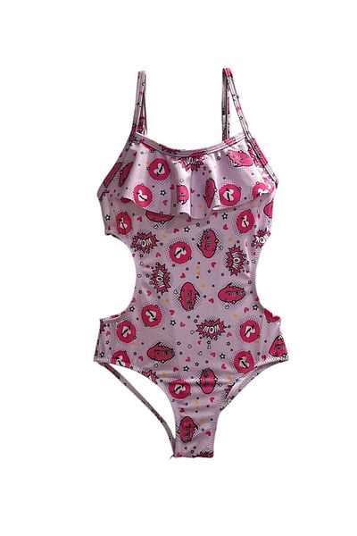 TooHot Girl's Wow Written Ruffle Side Cut Detailed Swimsuit