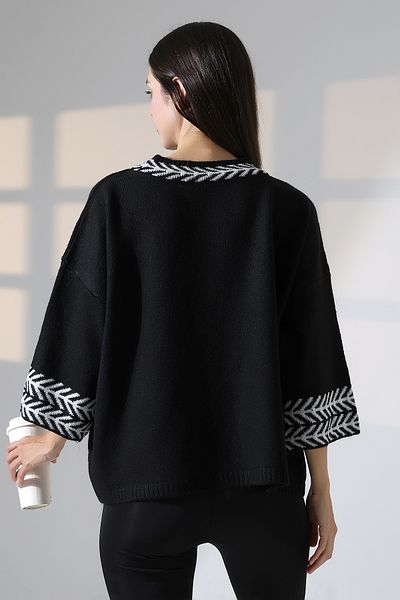 ALCHON Gât rotund, cu mâneci jumate 3/4, cu model, panou jacquard, lejer, confortabil, de bază, elegant, elegant, tricotaj, pulover