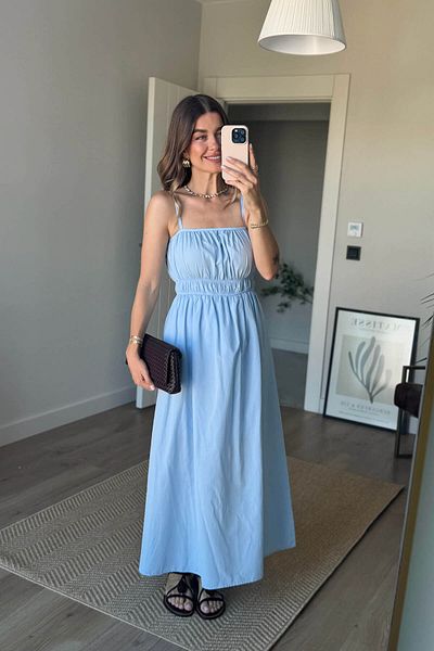 Sue Store Rochie cu bretele albastre pentru bebeluși