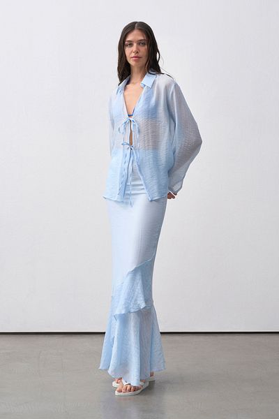 mathilda store Women's Blue Chiffon Blouse Skirt Set