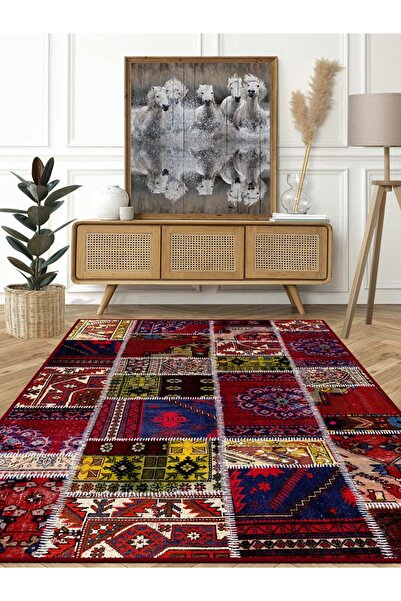 rugseason Vitage etnik kırmızı desen eskitme model dokuma taban kilim