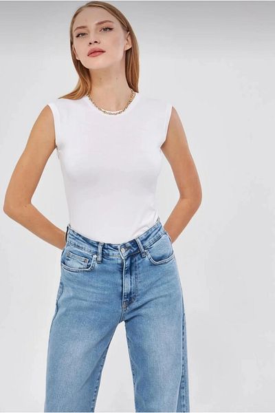 DEFNECE BUTİK Crew Neck Sleeveless Badi - White