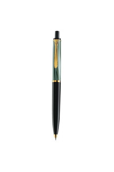 Pelikan Pix clasic K200, material rășină, marmorat negru-verde, cerneală neagră, accesorii placate cu aur