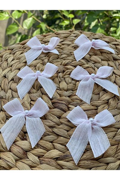 HİMENİSA Pearl Linen Ribbon Bow Ready 25 Pieces