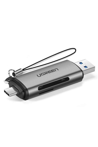 Ugreen Uniwersalny czytnik kart SD micro SD na USB 3.0 i USB-C 3.0 szary