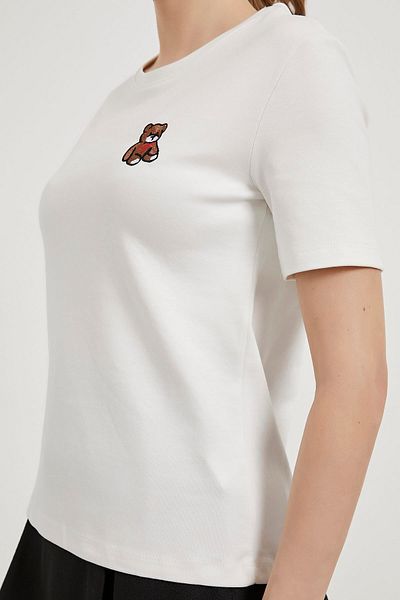 Modasultan Women's Crew Neck Comfortable Fit Teddy Bear Embroidered 100% Cotton T-Shirt