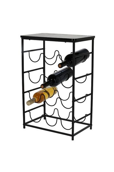 Excellent Houseware Suport vin Koopman pentru 12 sticle, metal/lemn, 40x26x60 cm, negru