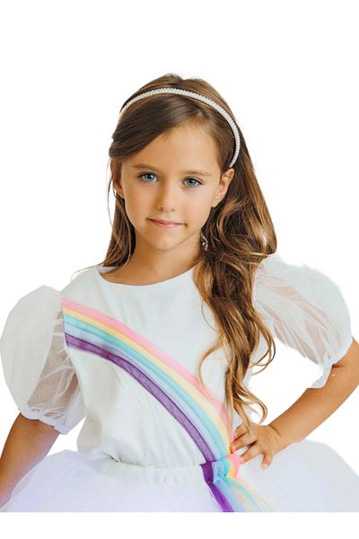 fustite cu luminite Rainbow Blouse with Puff Sleeves Tulle Soft - 3-4 years (98-104 cm)