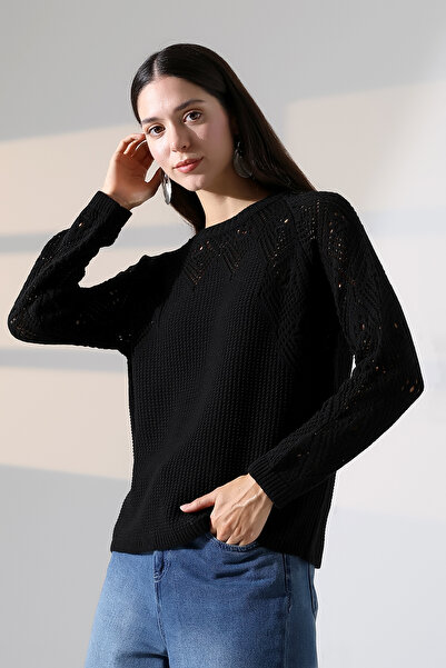 ALCHON Gât rotund, cu mânecă lungă, ajurat, plasă de orez, simplu, elegant, tricotaj de bază, pulover