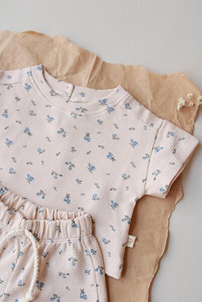 Oh La La Koala For Little Ones Mavi Çiçek Baskılı Waffle Şort Takım