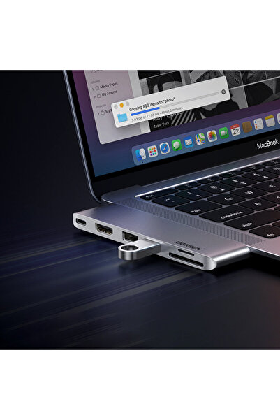 Ugreen Splitter de porturi HUB pentru MacBook Air Pro, 2x USB-C, HDMI, 2x USB 3.0, SD, TF, PD, Gri