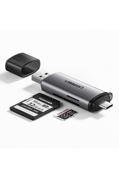 Ugreen Uniwersalny czytnik kart SD micro SD na USB 3.0 i USB-C 3.0 szary