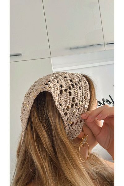YUMAK HOBİ EVİ Pul Embroidered Hand Knitted Bandana