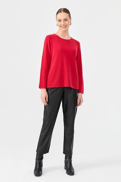 Desen Triko Women's O-Neck Long Sleeve Basic Wool Blouse A.Red