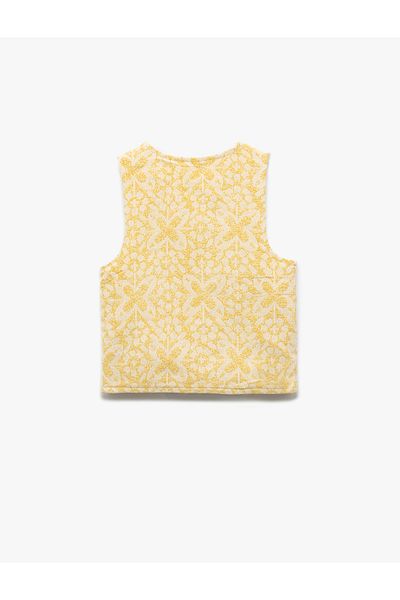 Koton Round Neck Sleeveless Zippered Printed Cotton Vest