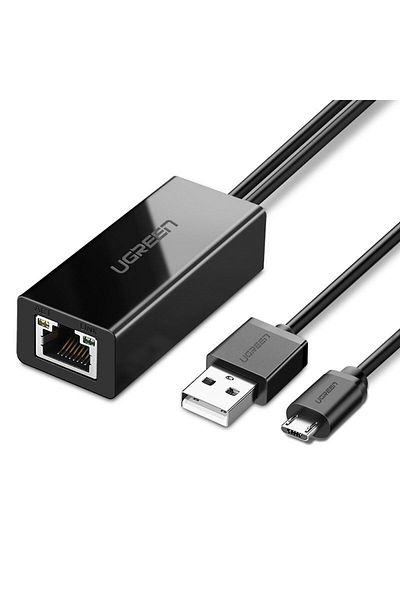 Ugreen Zewnętrzna karta sieciowa LAN micro USB 100Mbps do Chromecast 1m czarny