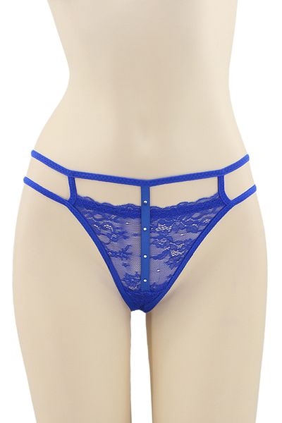 OEM Sexy thong panties with contrasting lace inserts and decorative rhinestone details, DZK-2162