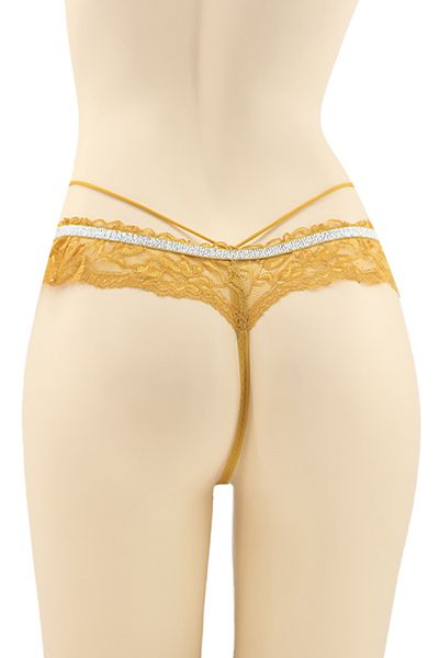 OEM Sexy thong panties for women with contrasting lace and shiny band, DZK-2173