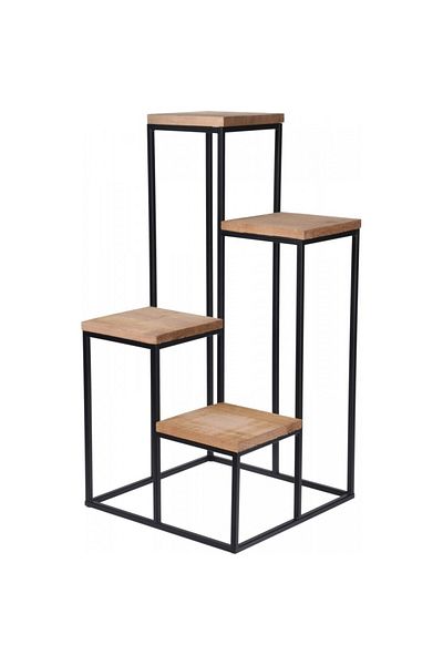 Excellent Houseware Suport pentru ghiveci Quattro, metal, lemn, 34x34x67 cm-HX9100300