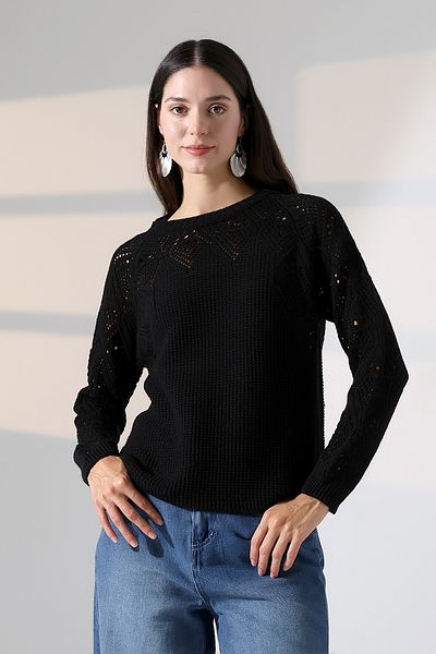 ALCHON Gât rotund, cu mânecă lungă, ajurat, plasă de orez, simplu, elegant, tricotaj de bază, pulover