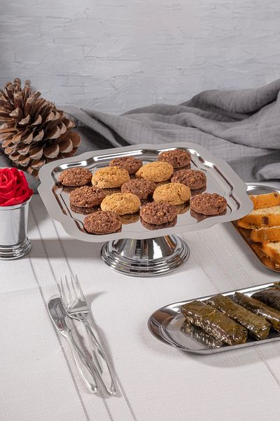 NEWTREND Züccaciye Luxury Daisy Silver Footed Cake, Cake, Cookie, Dessert, Treat, Dowry Presentation Serving Stand