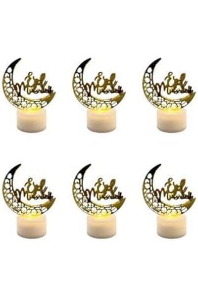 Yuwell YU WELL Pack Of 6 Pcs Eid Mubarak Candle Lights Mini Night Light & Table Decor Lamp For Ramadan