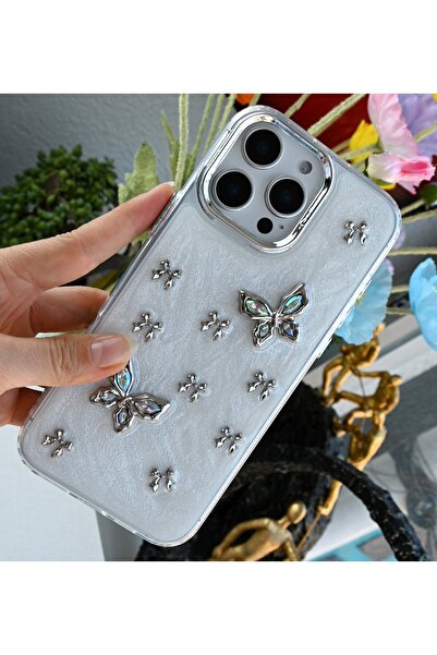 Go Aksesuar iPhone 16 Promax Compatible Silicone Case with Metal Butterfly Toy Design