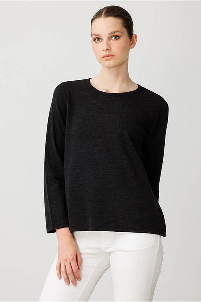 Desen Triko Women's Crew Neck Long Sleeve Basic Wool Blouse K.Smoked