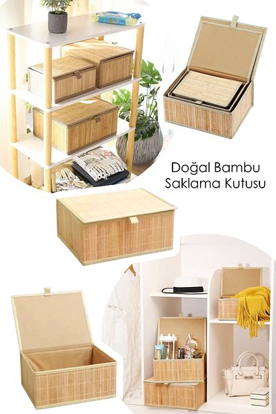 AVŞA Global 3-Piece Decorative Bamboo Storage Box with Lid - Multi-Purpose Organizer - Natural Bamboo Basket Set