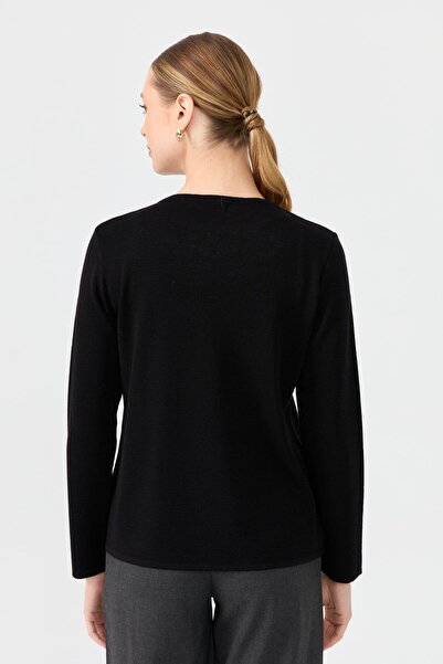 Desen Triko Women's Crew Neck Long Sleeve Basic Wool Blouse Black