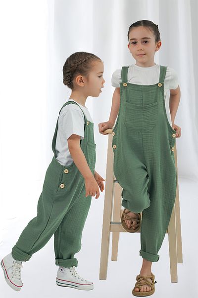 Catz Kids Boy's Khaki Muslin Strap Jumpsuit