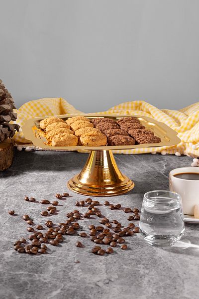 NEWTREND Züccaciye Luxury Daisy Gold Footed Cake, Cake, Cookies, Dessert, Treat, Dowry Presentation Serving Stand
