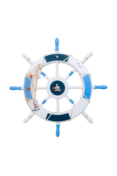 Z-Tools Decorative MDF wheel, wheel diameter 50cm, marine rudder model with mesh, white/blue ZTS 8036