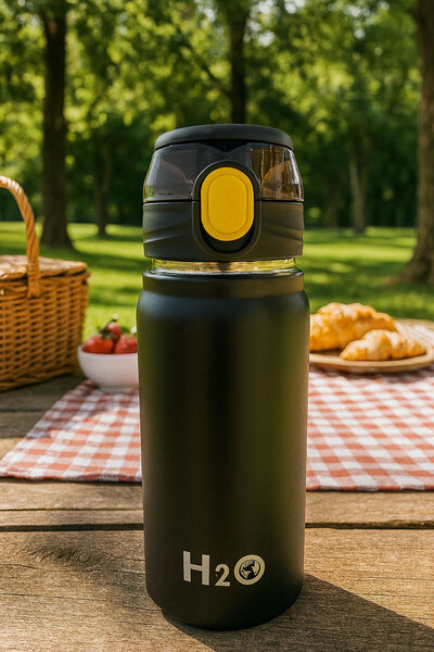 Tohana Black Stainless Steel Thermos Flask with Locking Lid 600ml