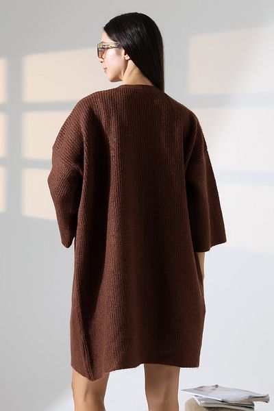 ALCHON V-Neck Ribbed Selanchik Knitted Double Pocket Half 3/4 Sleeve Midi Length Winter Knitwear Cardigan