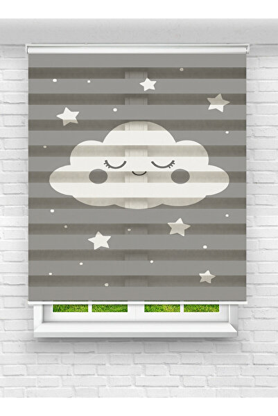 Ay Işığım Gri Bulut ve Yıldız Desenli Zebra Stor Perde - Bebek ve Çocuk Odası...