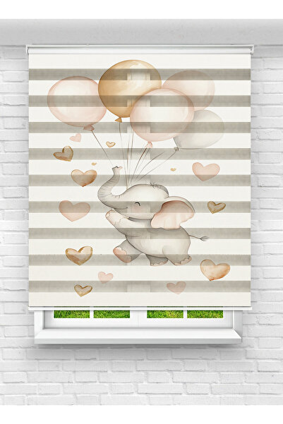 Ay Işığım Balon Tutan Fil Desenli Zebra Stor Perde - Bebek ve Çocuk Odası İçi...