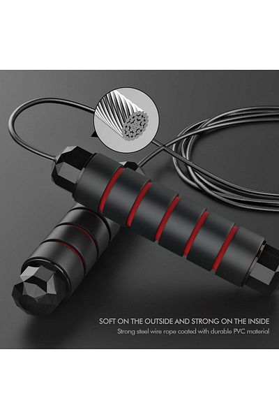 COOYA 310g Jump Rope for Women Man, Double Ball Bearings, For Fitness Exercise (Black and Red)