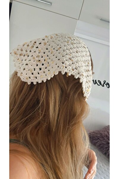 YUMAK HOBİ EVİ Pul Embroidered Hand Knitted Bandana