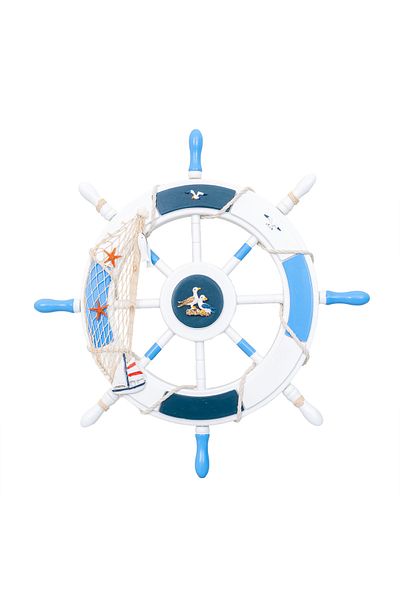 Z-Tools Decorative MDF wheel, wheel diameter 44.5cm, marine rudder pattern with mesh, white/blue ZTS 8035