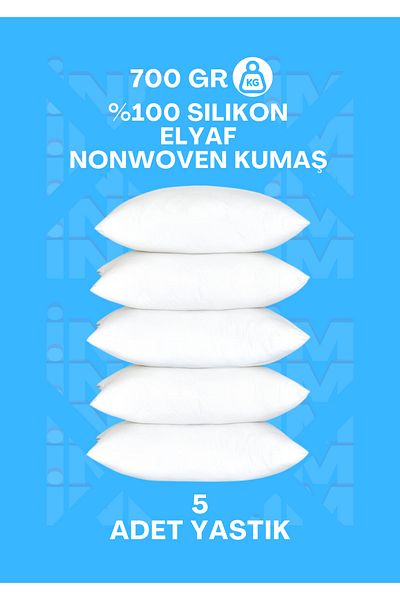 Fıstık Home Pack of 5 100% Silicone Fiber Pillow - 700 Gr Nonwoven Fabric Antiallergic Home Hotel Type