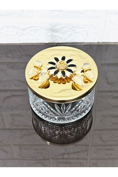 atabey home collection وعاء سكر 1 قطعة مع غطاء ذهبي ووعاء حلوى ديزي أسود ووعاء تقديم