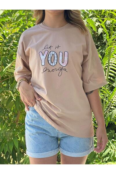 Afri Γυναικείο μπλουζάκι μπεζ με τύπωμα oversized – Με σχέδιο, βαμβακερό άνετ...