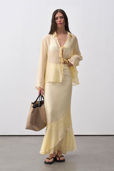 mathilda store Women's Yellow Chiffon Blouse Skirt Set