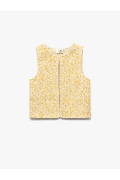 Koton Round Neck Sleeveless Zippered Printed Cotton Vest
