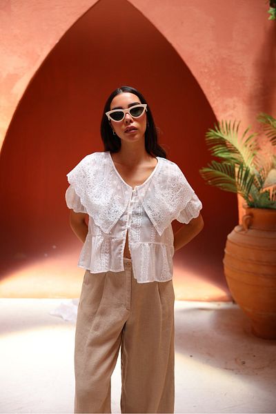 Özge Özgenç Baby Collar Guipure Embroidered Blouse