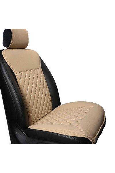 Elindor Car seat cover, universal, front seat protection, PU leather, design with storage pocket, Beige